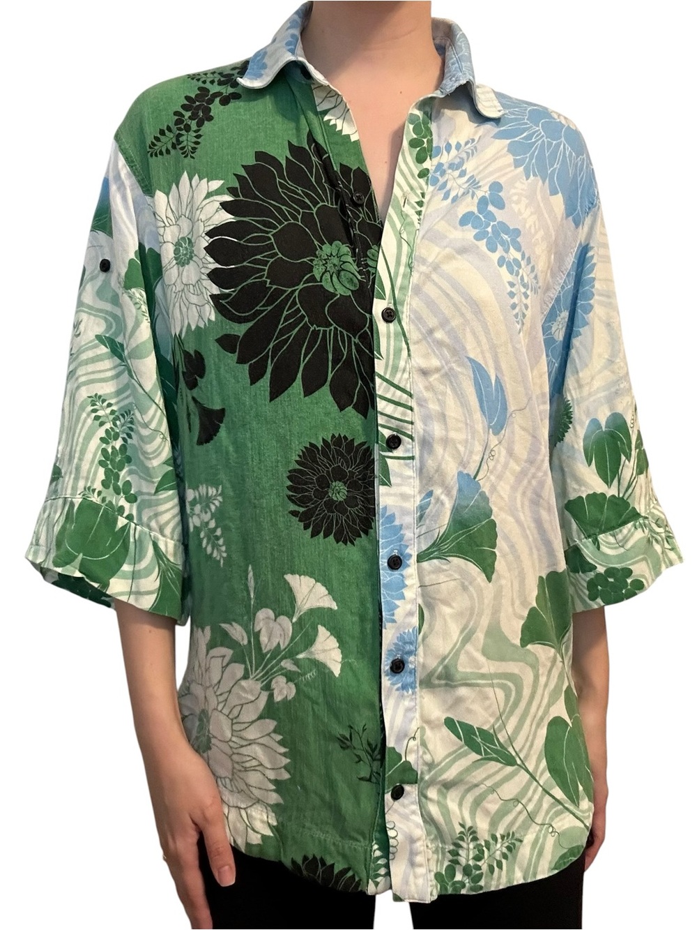 Agua Bendita Long Sleeve Button Down Shirt Oversized Beach Coverup Size Small